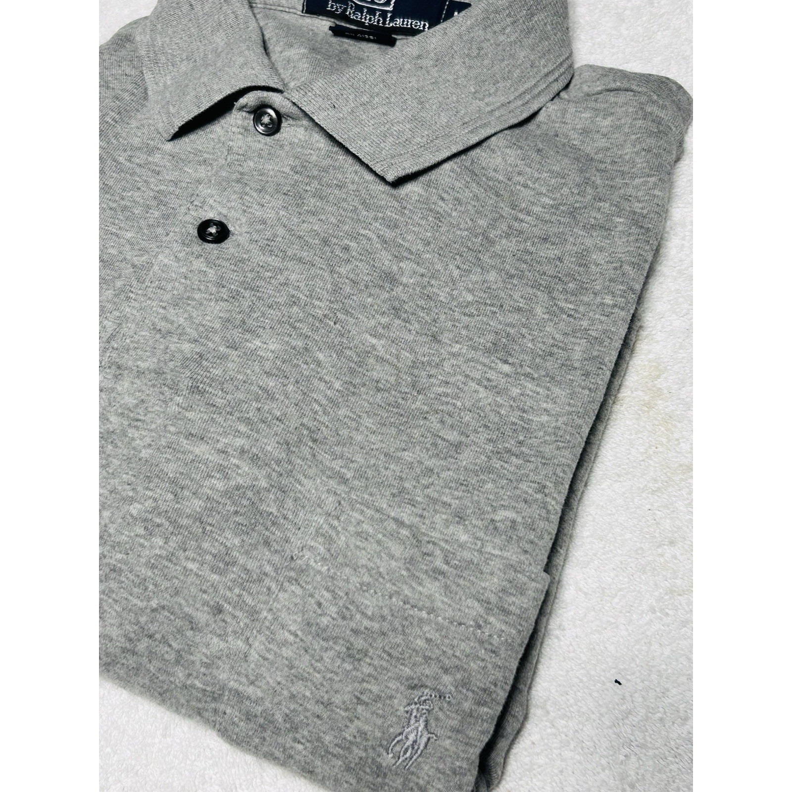 Polo Ralph Lauren 100% Cotton Grey Pony Long Sleeve Polo Shirt Heather Grey